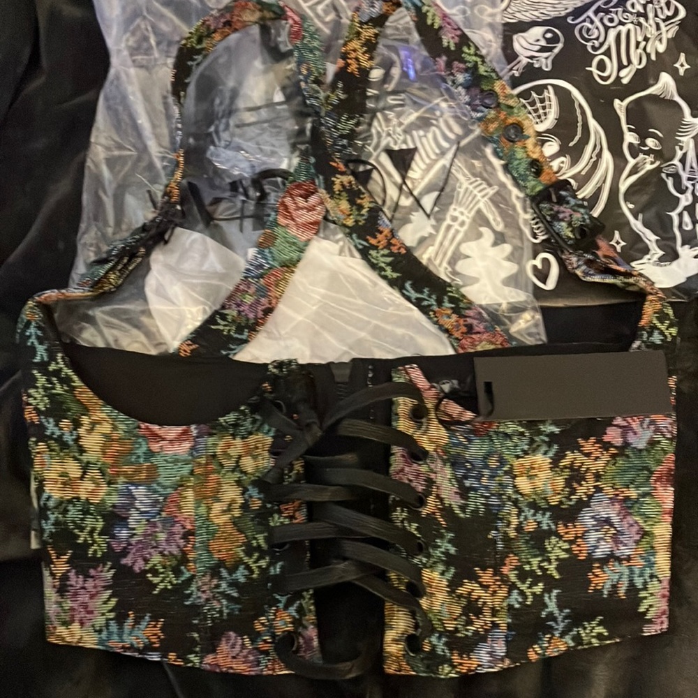 NWT Dollskill flower brocade underbust corset zip up and lace up-S